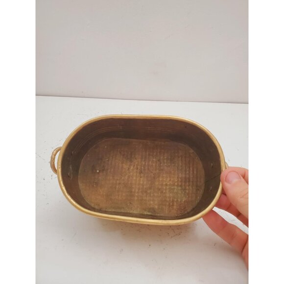 Vintage Brass Planter,- With Handles -Brass Rectangle Planter Vintage oval brass - Picture 2 of 10